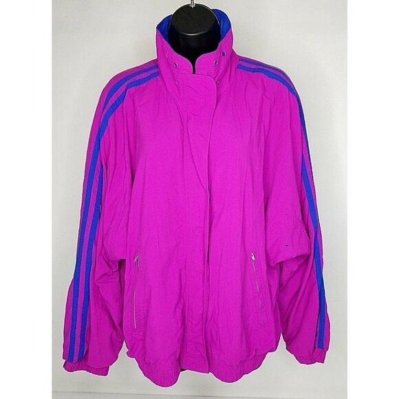 VTG Liz Claiborne Liz Sport Bright Fuschia 90s 80s Track Jacket Windbreaker L - Picture 1 of 4